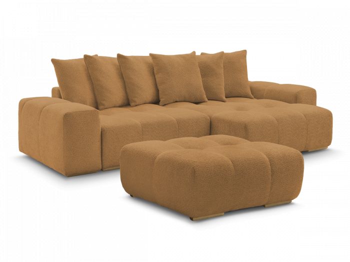 Canapé d'angle convertible réversible coffre ANAKIN tissu bouclette avec pouf