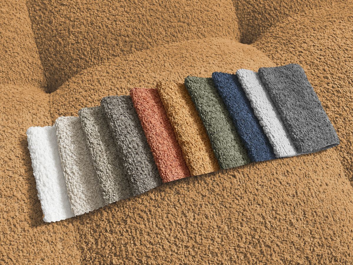 Canapé d'angle fixe EVEREST tissu chiné - Orange - Angle droit - 10 coussins
