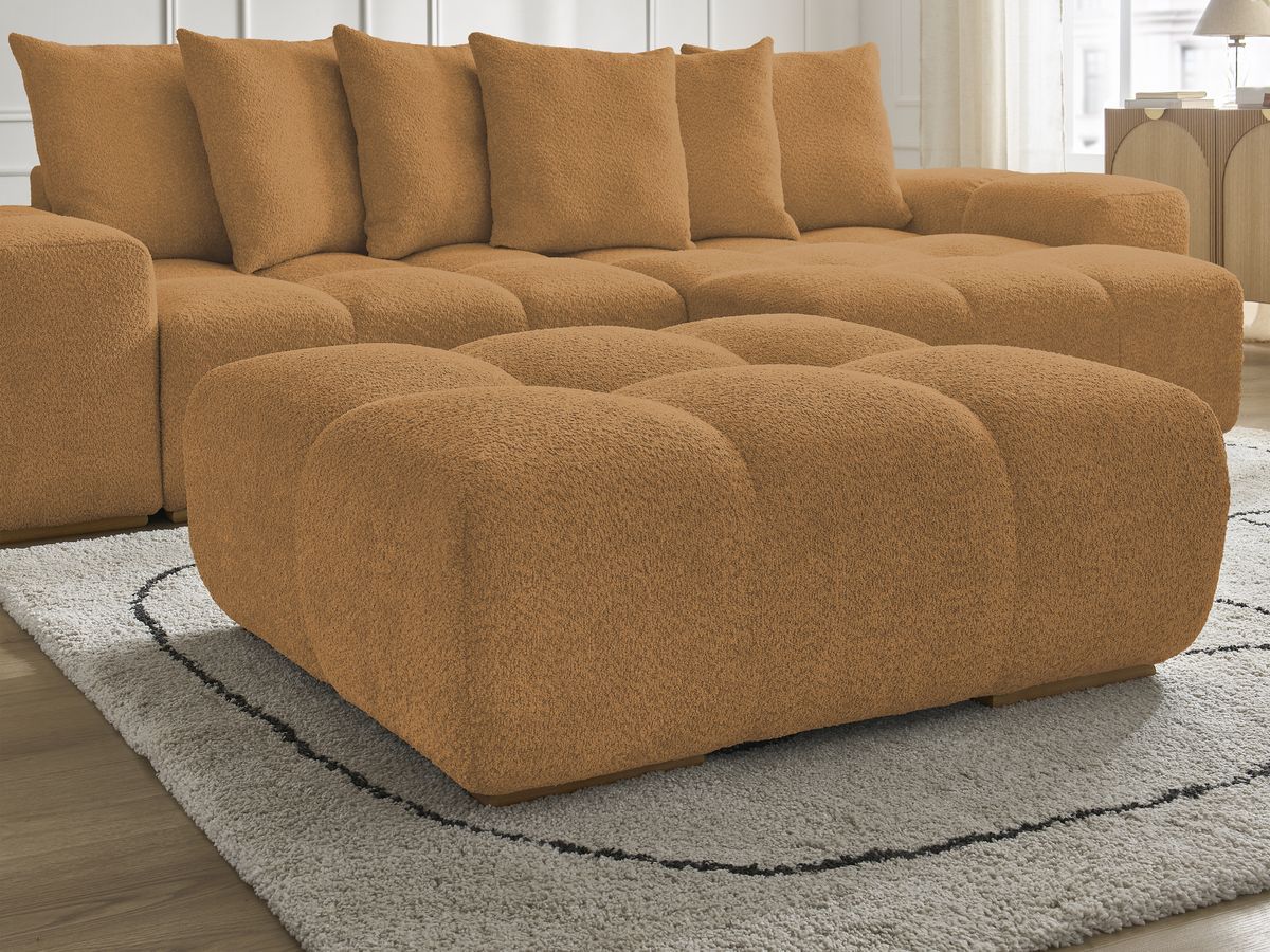 Canapé d'angle fixe EVEREST tissu chiné - Orange - Angle droit - 10 coussins