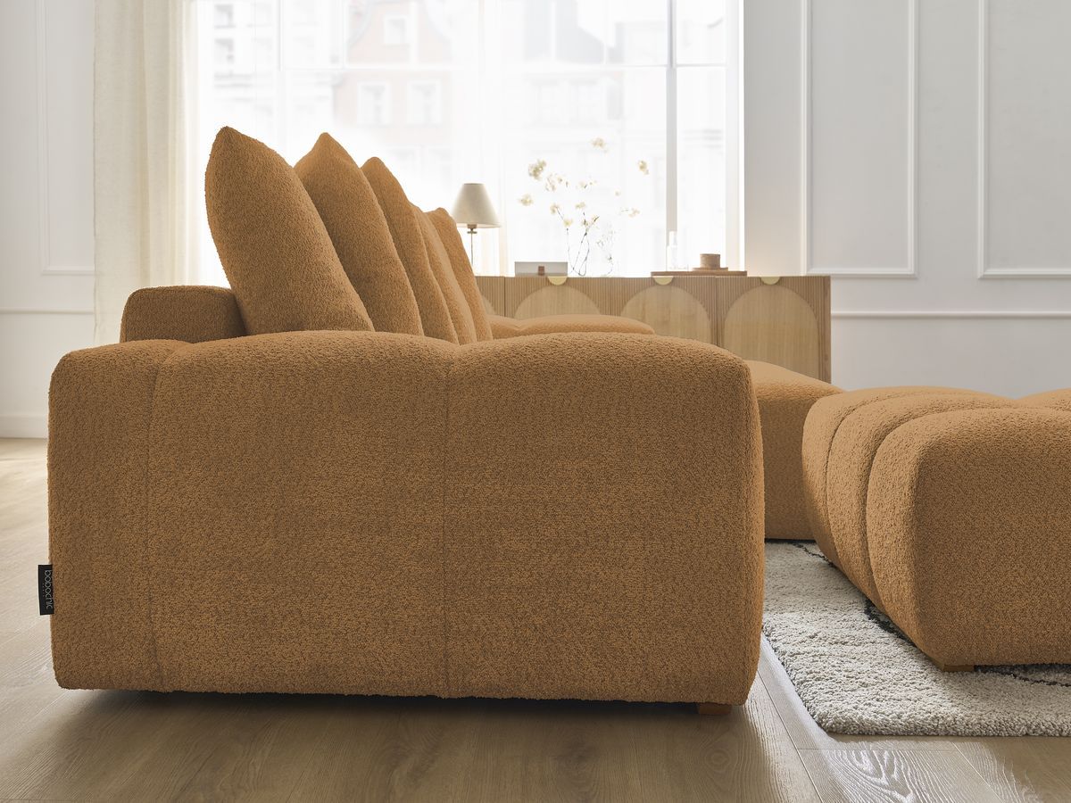 Canapé d'angle fixe EVEREST tissu chiné - Orange - Angle droit - 10 coussins