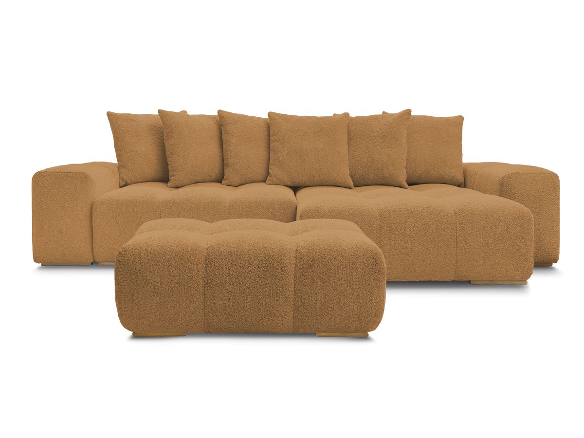 Canapé d'angle fixe EVEREST tissu chiné - Orange - Angle droit - 10 coussins