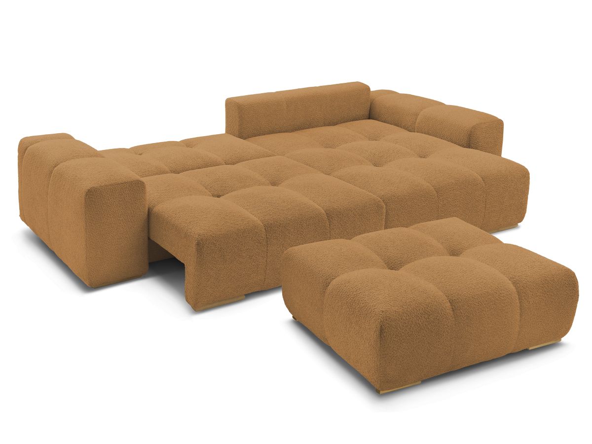 Canapé d'angle fixe EVEREST tissu chiné - Orange - Angle droit - 10 coussins