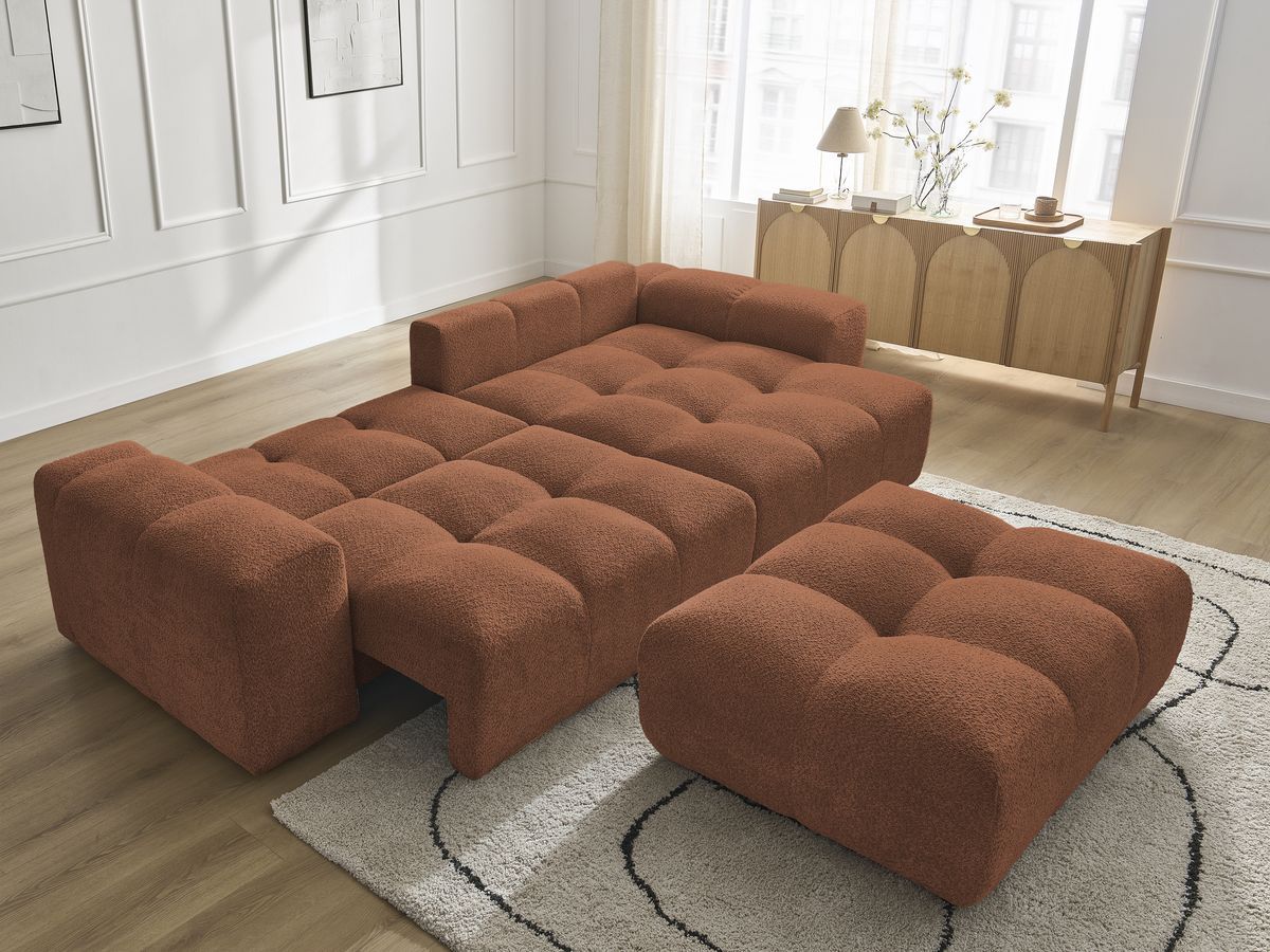 Canapé d'angle fixe EVEREST tissu chiné - Orange - Angle droit - 10 coussins