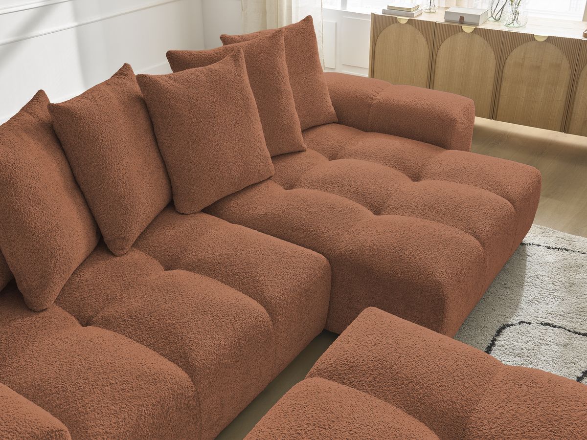 Canapé d'angle fixe EVEREST tissu chiné - Orange - Angle droit - 10 coussins