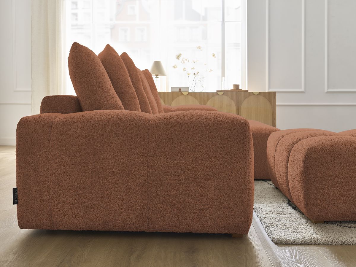 Canapé d'angle fixe EVEREST tissu chiné - Orange - Angle droit - 10 coussins