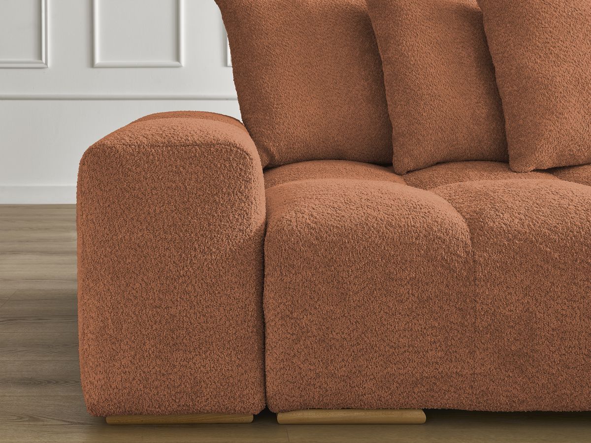 Canapé d'angle fixe EVEREST tissu chiné - Orange - Angle droit - 10 coussins