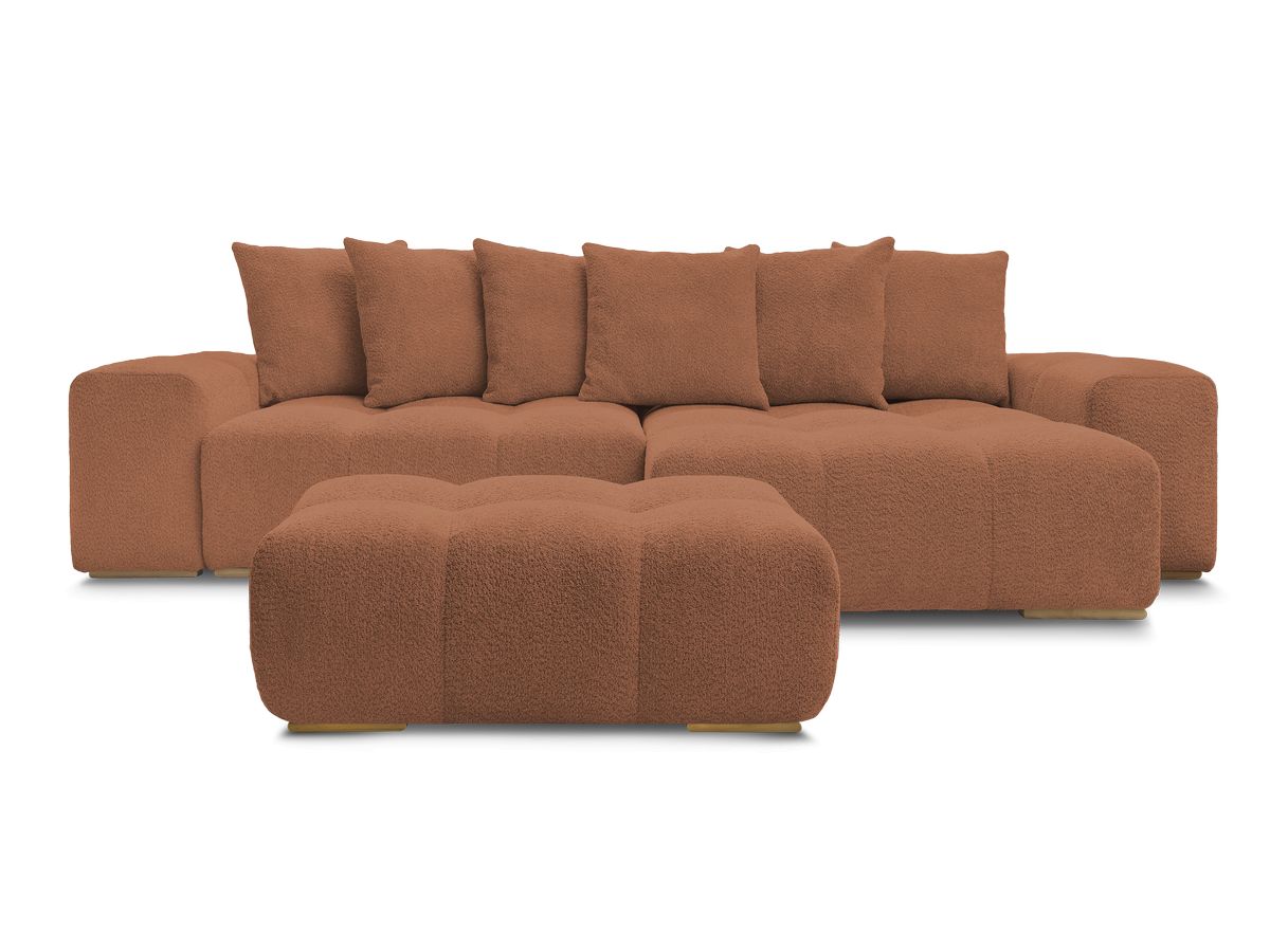 Canapé d'angle fixe EVEREST tissu chiné - Orange - Angle droit - 10 coussins
