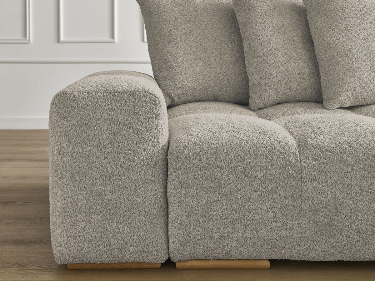 Canapé d'angle convertible réversible coffre ANAKIN tissu bouclette avec pouf