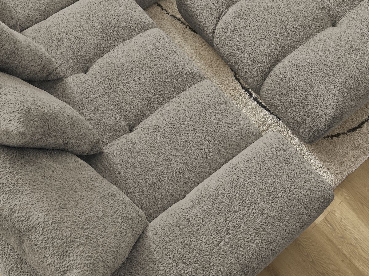 Canapé d'angle convertible réversible coffre ANAKIN tissu bouclette avec pouf