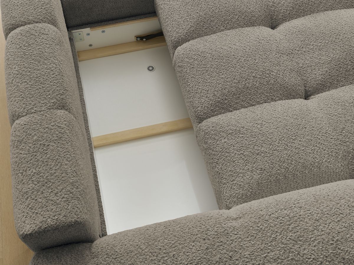 Canapé d'angle convertible réversible coffre ANAKIN tissu bouclette avec pouf
