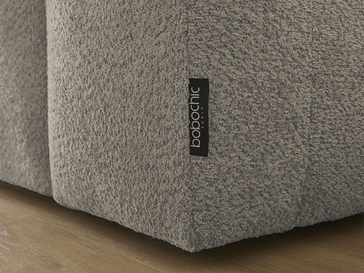 Canapé d'angle convertible réversible coffre ANAKIN tissu bouclette avec pouf