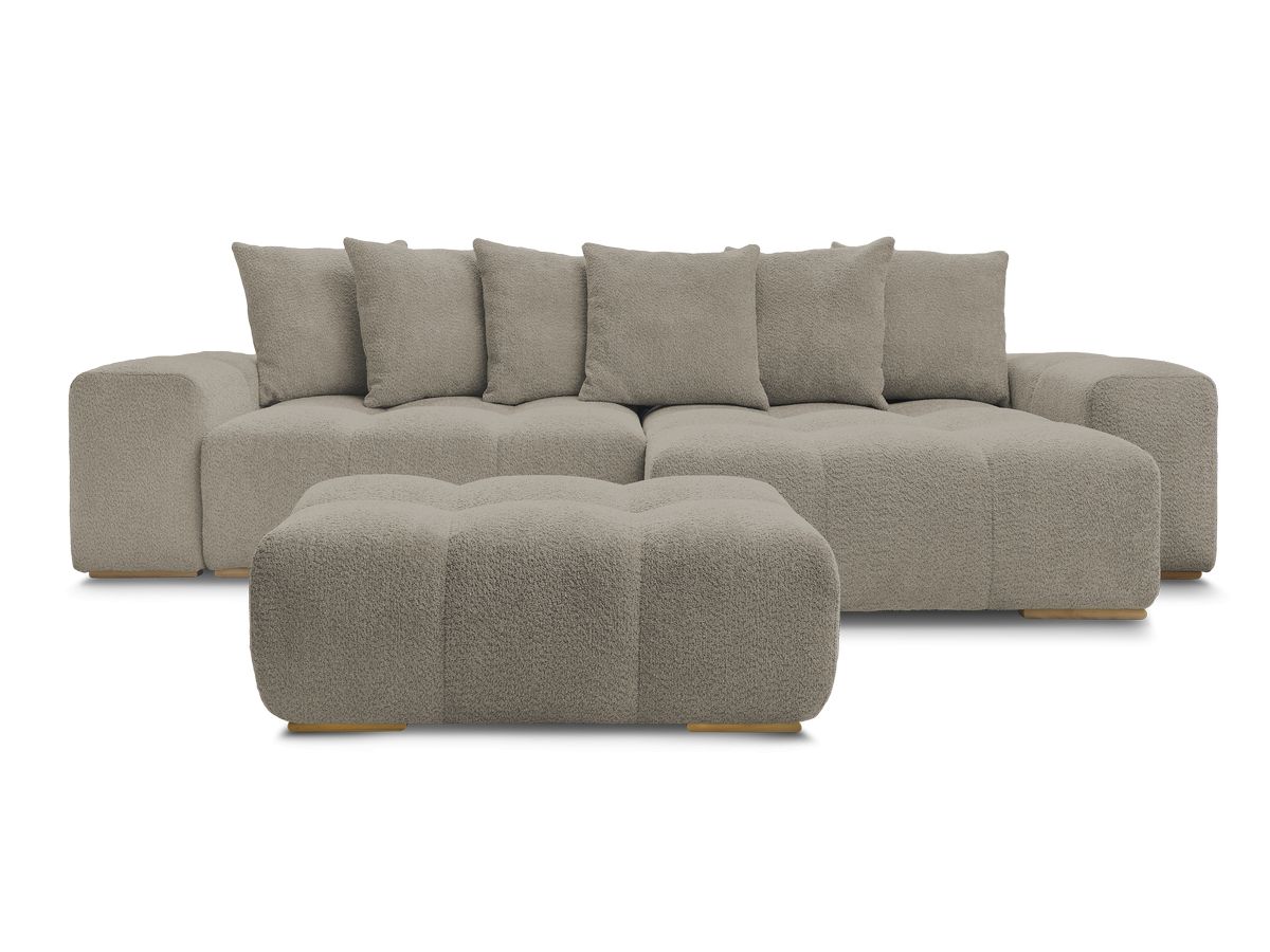 Canapé d'angle convertible réversible coffre ANAKIN tissu bouclette avec pouf