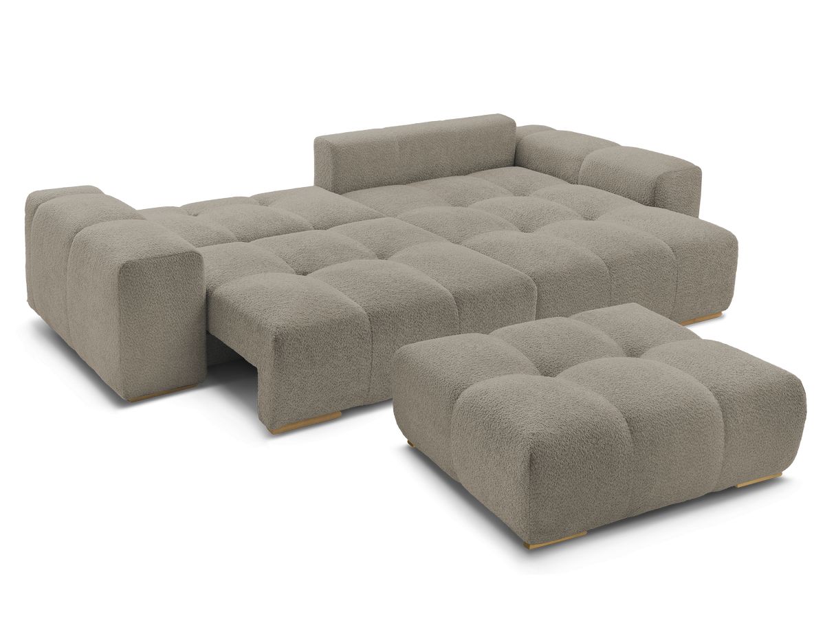 Canapé d'angle convertible réversible coffre ANAKIN tissu bouclette avec pouf