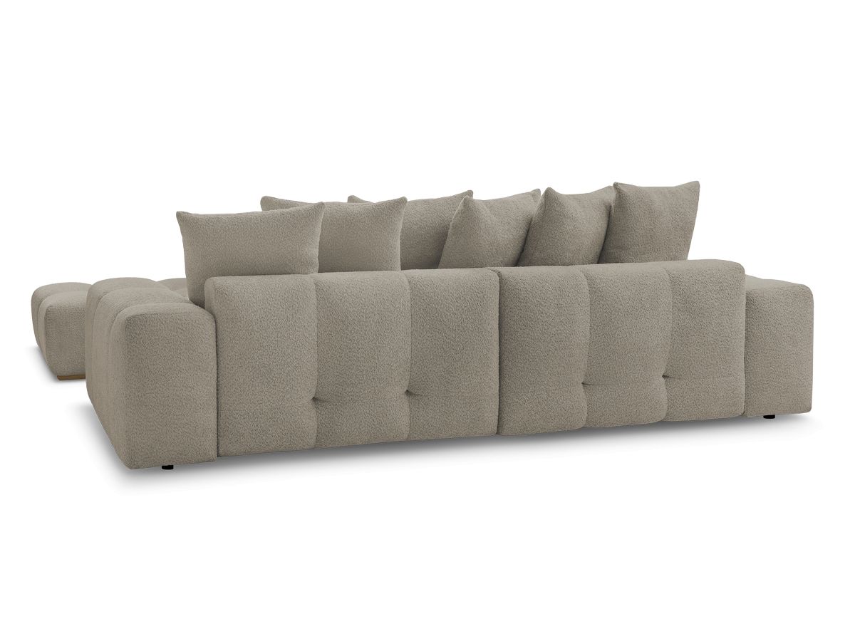 Canapé d'angle convertible réversible coffre ANAKIN tissu bouclette avec pouf