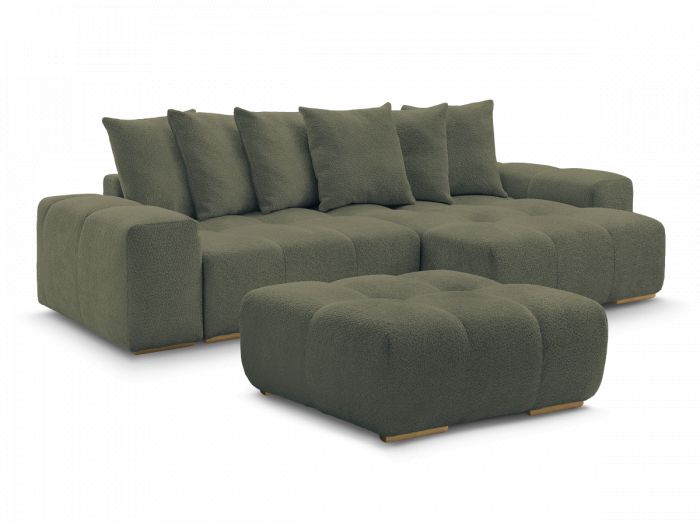 Canapé d'angle convertible réversible coffre ANAKIN tissu bouclette avec pouf