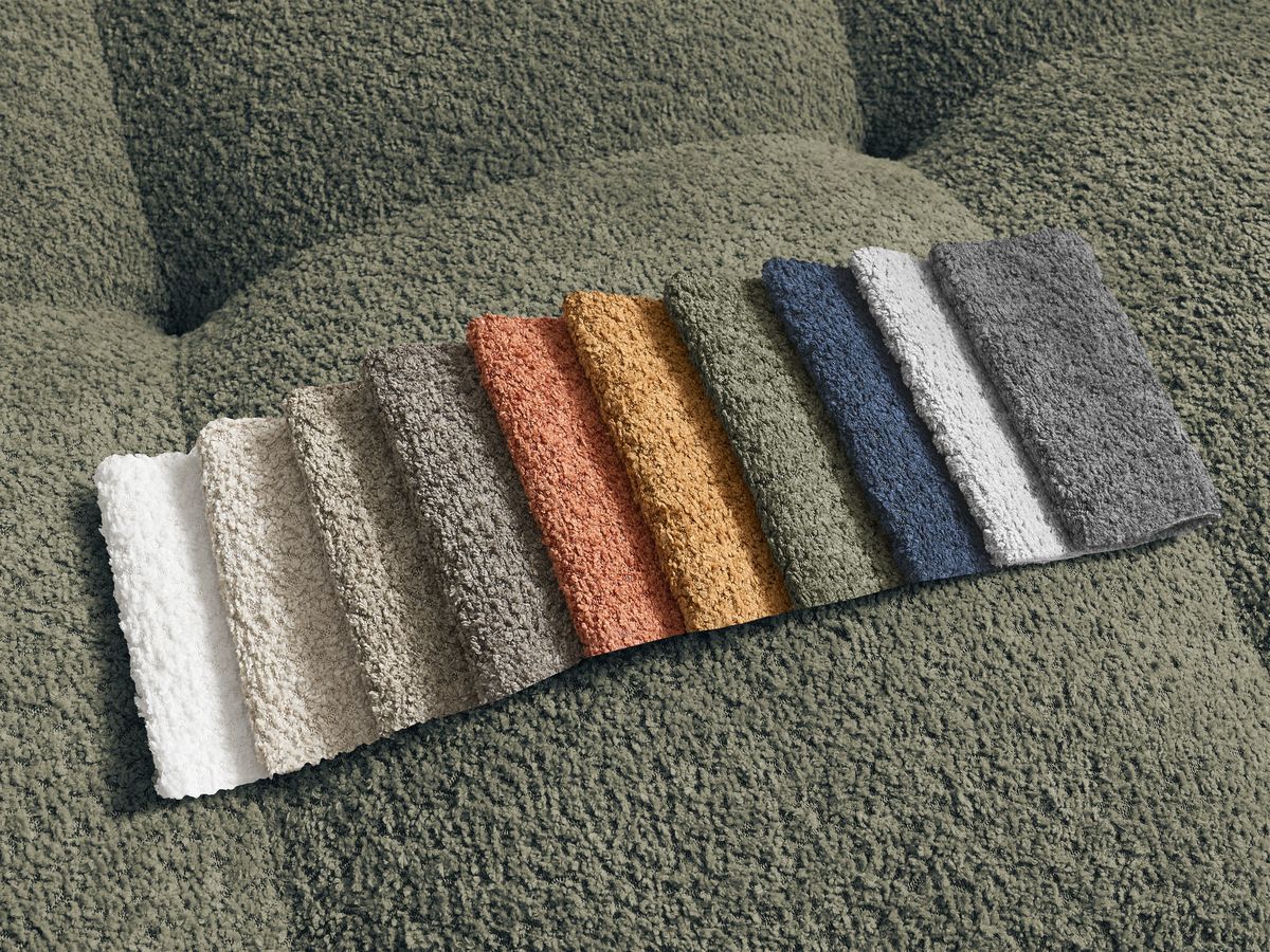 Canapé d'angle fixe EVEREST tissu chiné - Orange - Angle droit - 10 coussins
