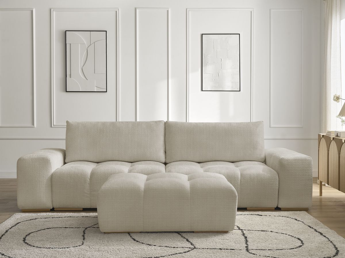 Canapé droit 3 places ANAKIN texturé avec pouf beige — vue 5