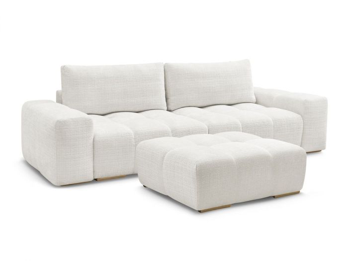 Canapé droit fixe 3 places ANAKIN tissu texturé avec pouf