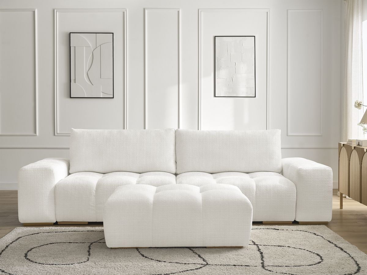 Canapé droit 3 places ANAKIN texturé avec pouf blanc — vue 5