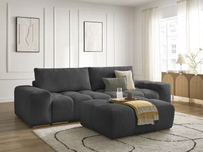 Canapé droit fixe 3 places ANAKIN tissu texturé avec pouf