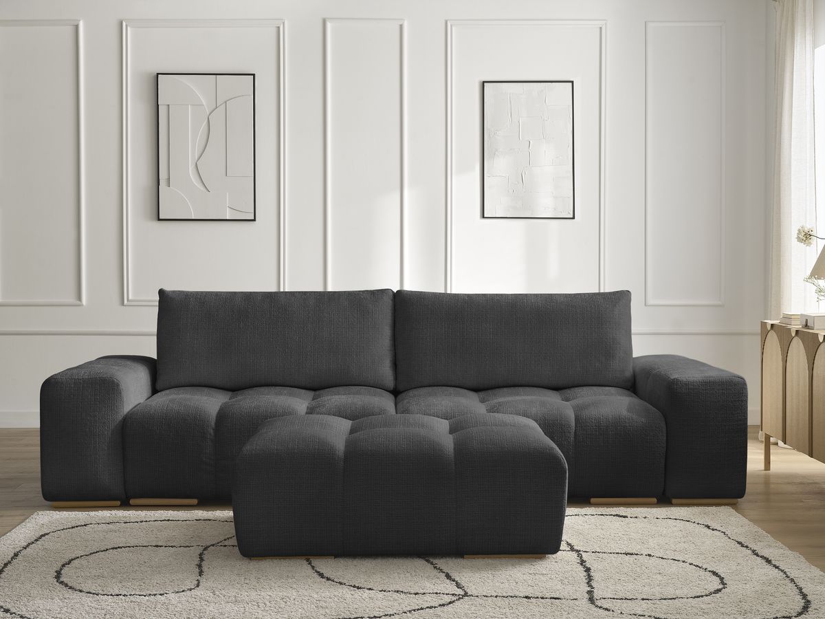 Canapé droit 3 places ANAKIN texturé avec pouf noir — vue 5