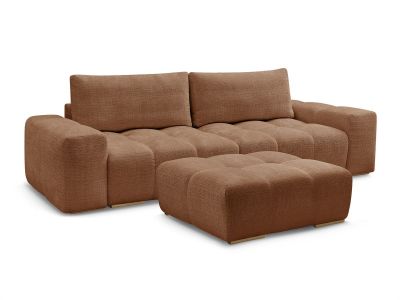 Canapé droit fixe 3 places ANAKIN tissu texturé avec pouf
