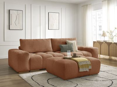 Canapé droit fixe 3 places ANAKIN tissu texturé avec pouf