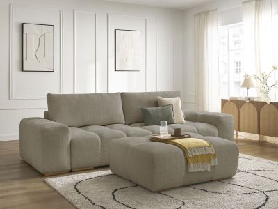 Canapé droit fixe 3 places ANAKIN tissu texturé avec pouf