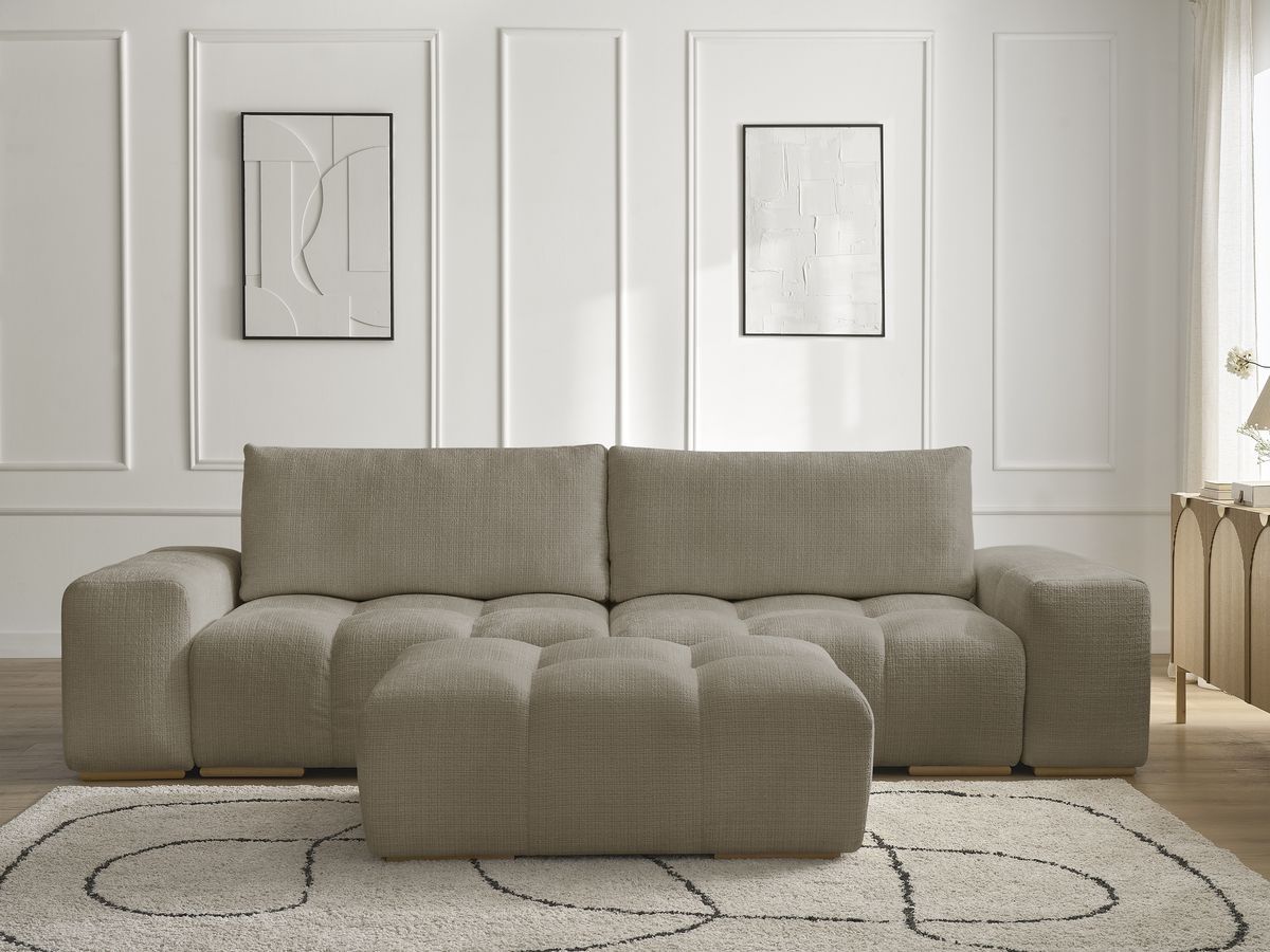 Canapé droit 3 places ANAKIN texturé avec pouf taupe — vue 5