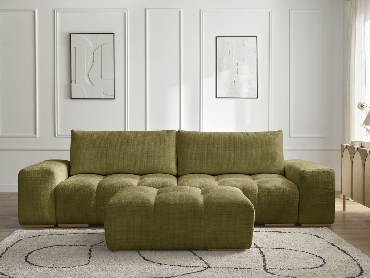 Canapé droit 3 places ANAKIN texturé avec pouf vert — vue 5