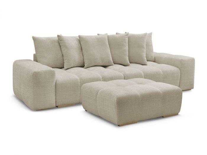 Canapé droit fixe 3 places ANAKIN tissu texturé avec pouf