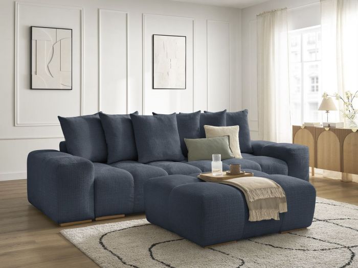 Canapé droit fixe 3 places ANAKIN tissu texturé avec pouf