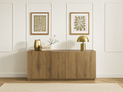 Buffet 4 portes 180 cm MARION effet chêne et travertin