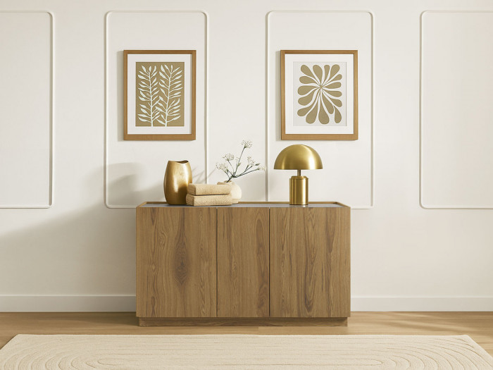 Buffet 3 portes 140 cm MARION effet chêne et travertin