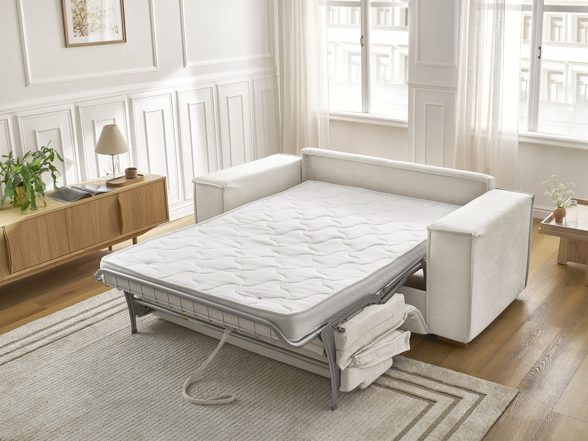 Canapé droit convertible CHELSEA ouverture express tissu texturé