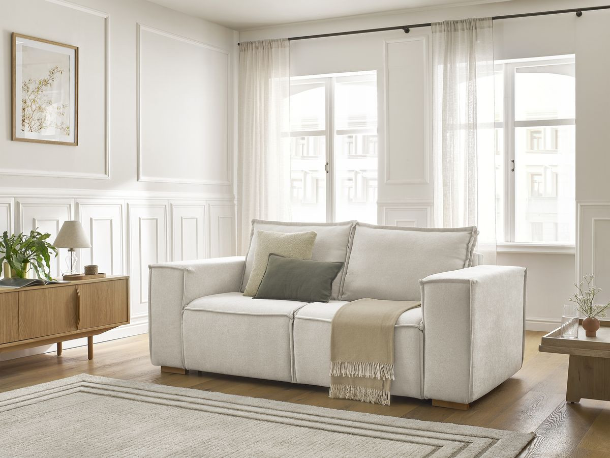 Canapé droit convertible CHELSEA ouverture express tissu texturé