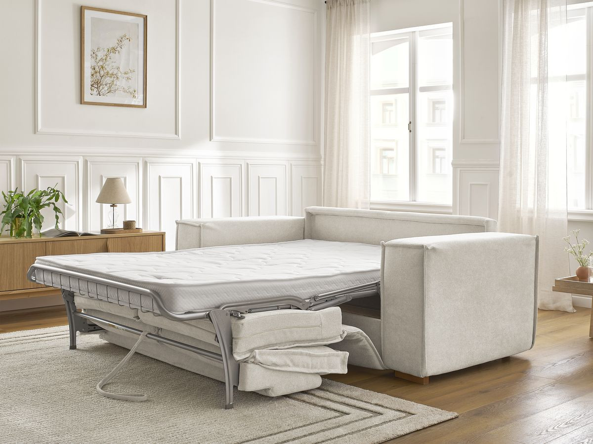 Canapé droit convertible CHELSEA ouverture express tissu texturé