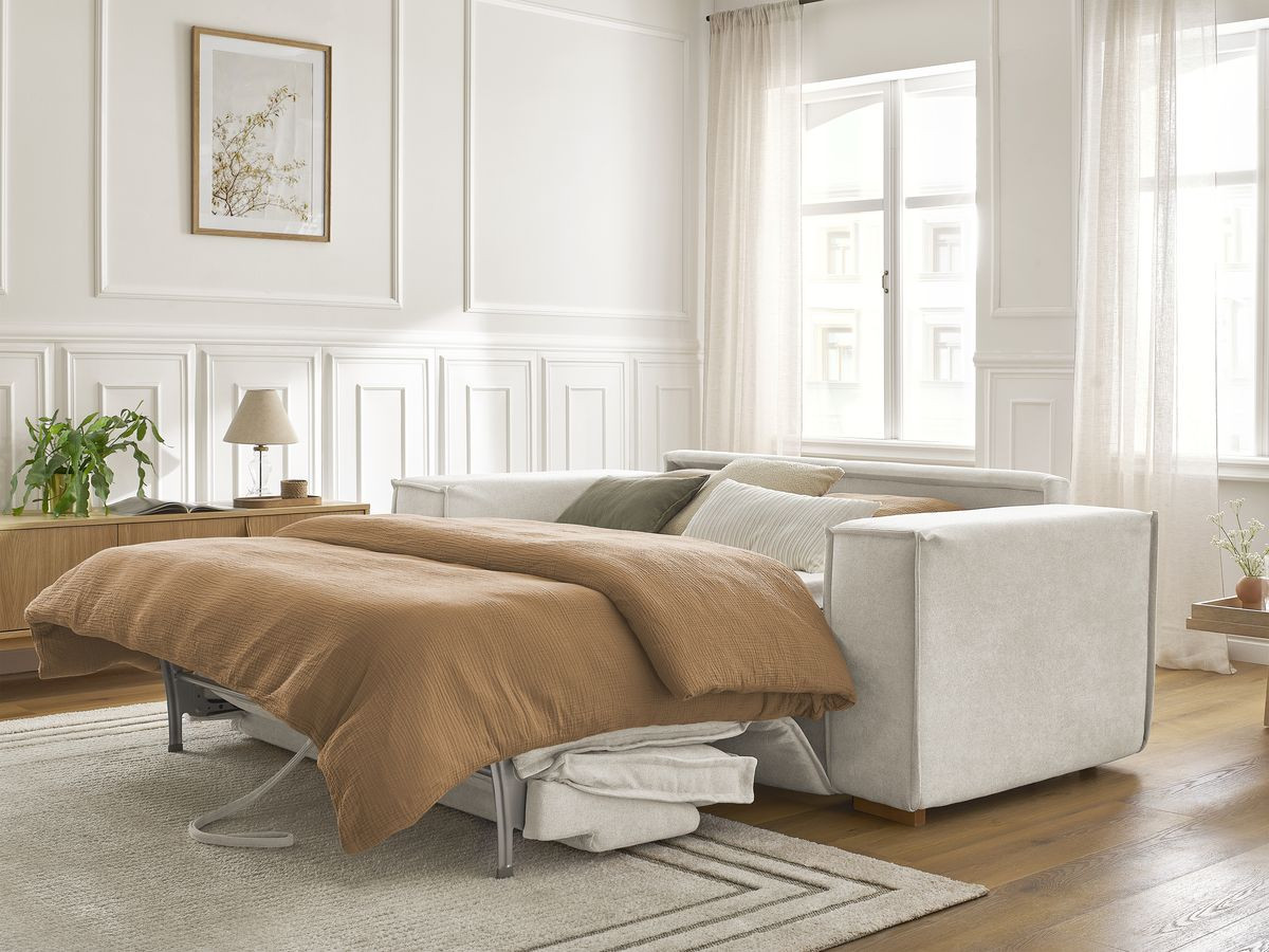 Canapé droit convertible CHELSEA ouverture express tissu texturé