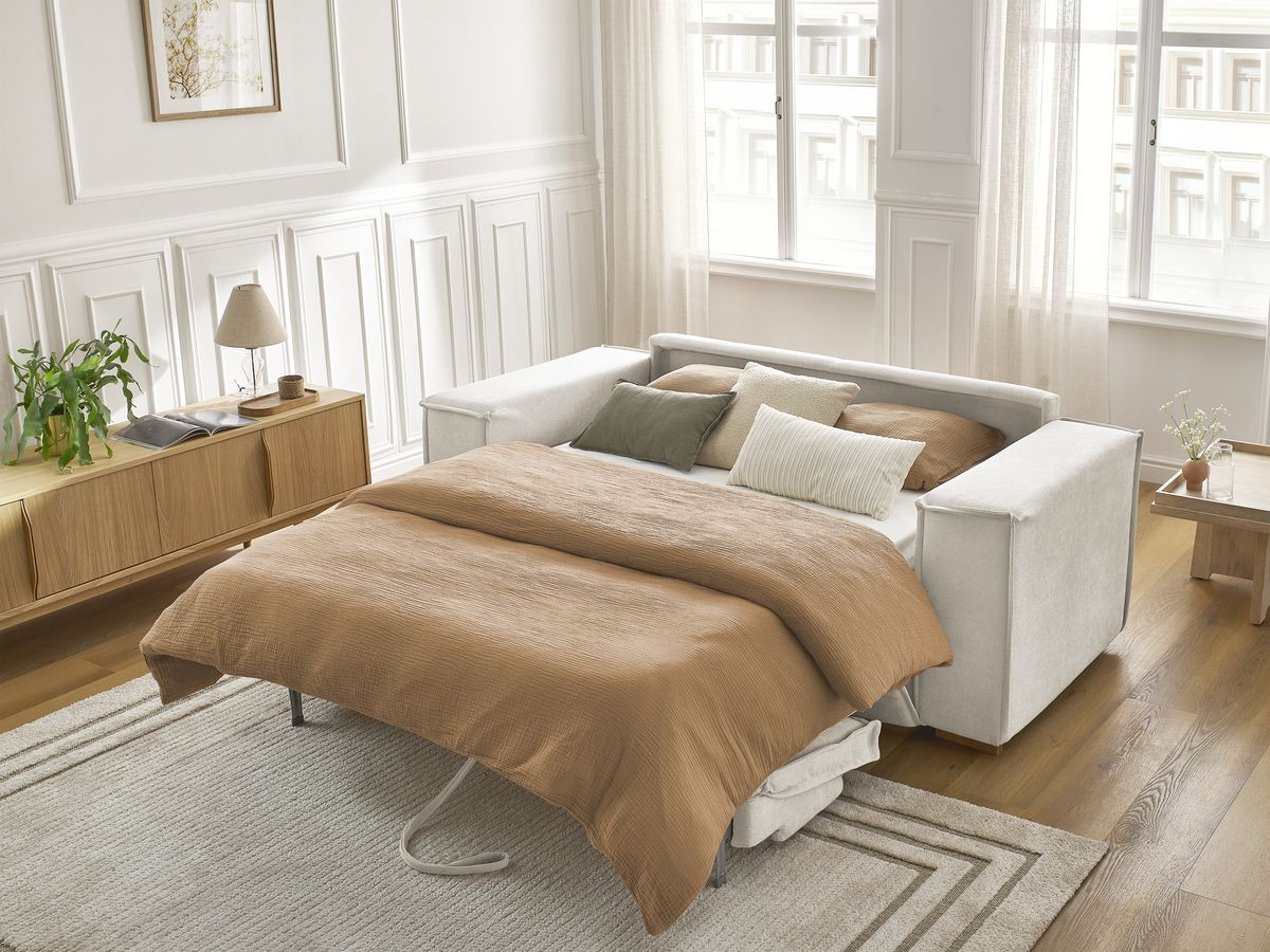 Canapé droit convertible CHELSEA ouverture express tissu texturé