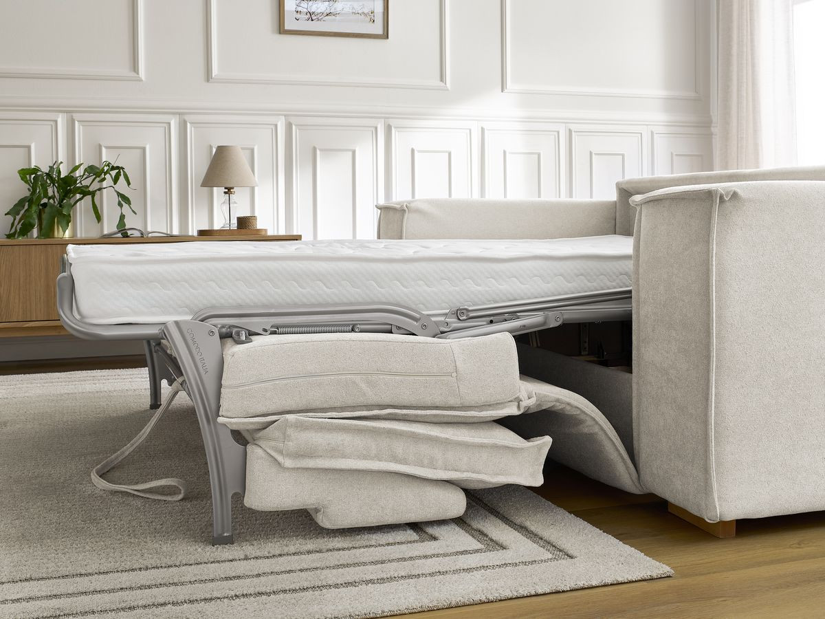 Canapé droit convertible CHELSEA ouverture express tissu texturé