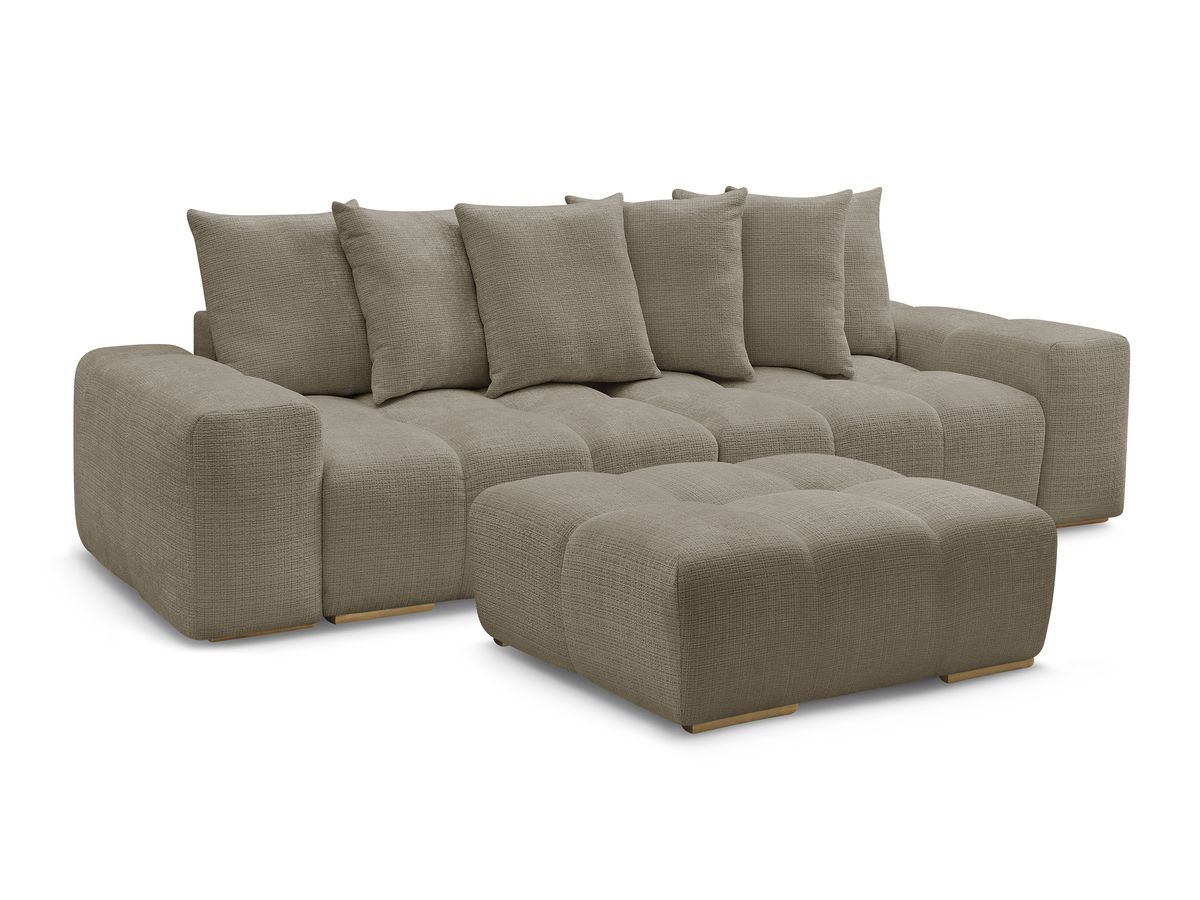 Canapé droit fixe 3 places ANAKIN tissu texturé avec pouf