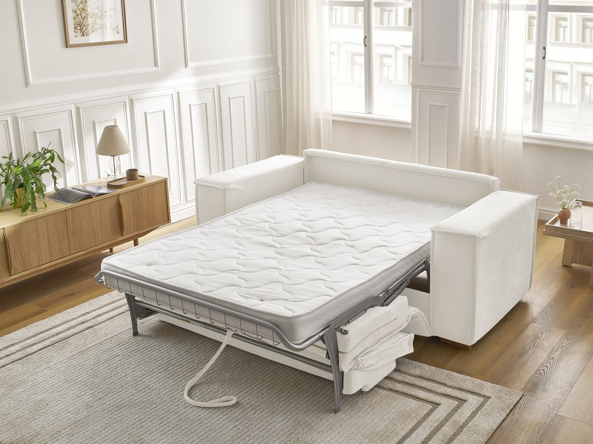 Canapé droit convertible CHELSEA ouverture express tissu texturé