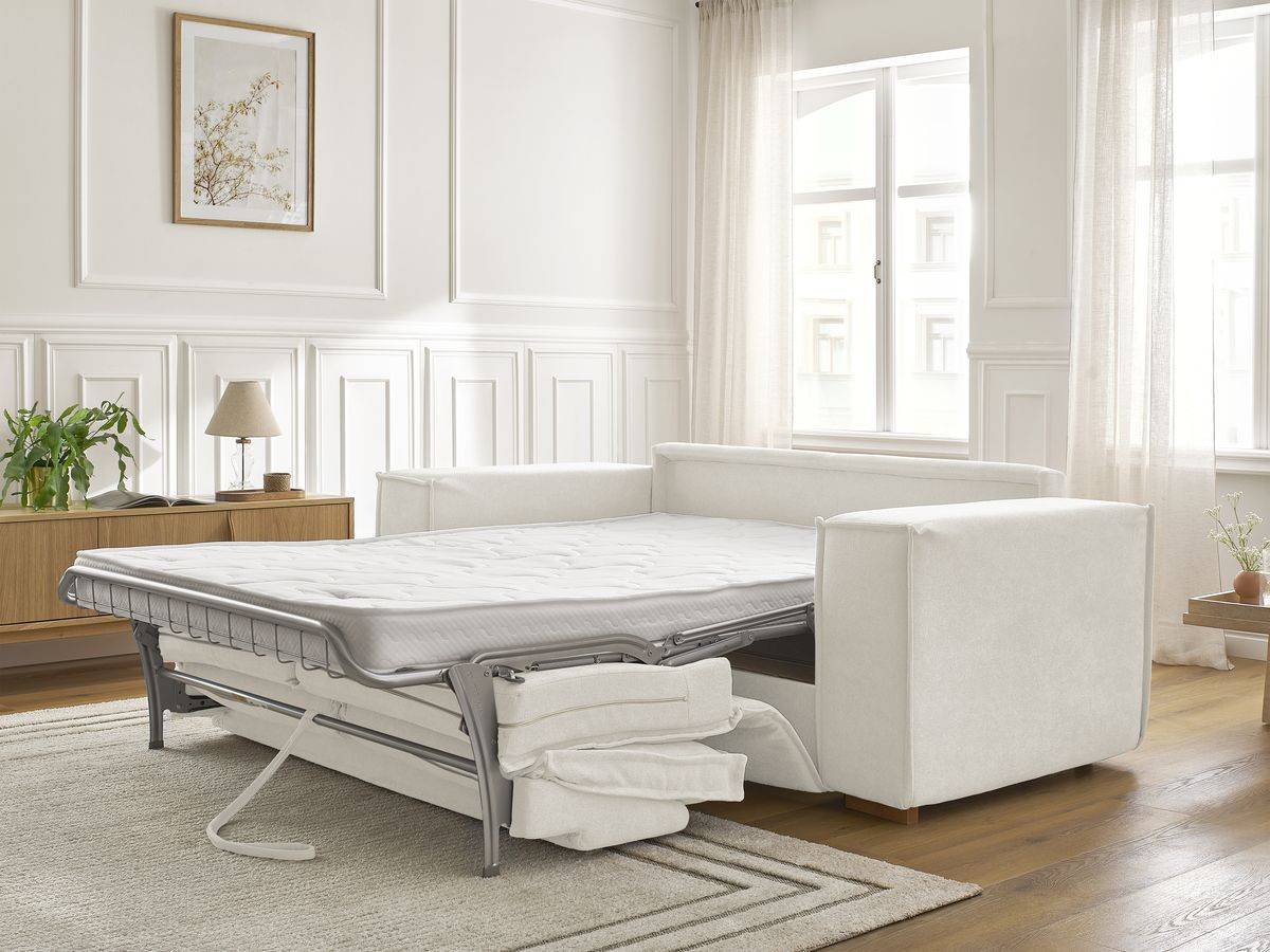 Canapé droit convertible CHELSEA ouverture express tissu texturé