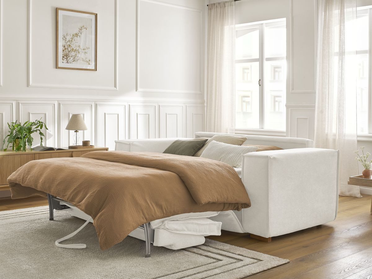 Canapé droit convertible CHELSEA ouverture express tissu texturé