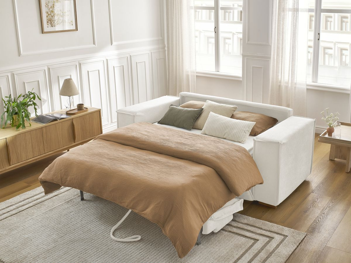 Canapé droit convertible CHELSEA ouverture express tissu texturé