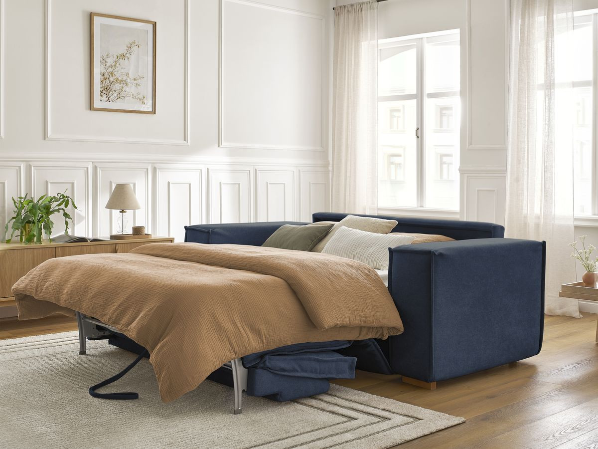 Canapé droit convertible CHELSEA ouverture express tissu texturé