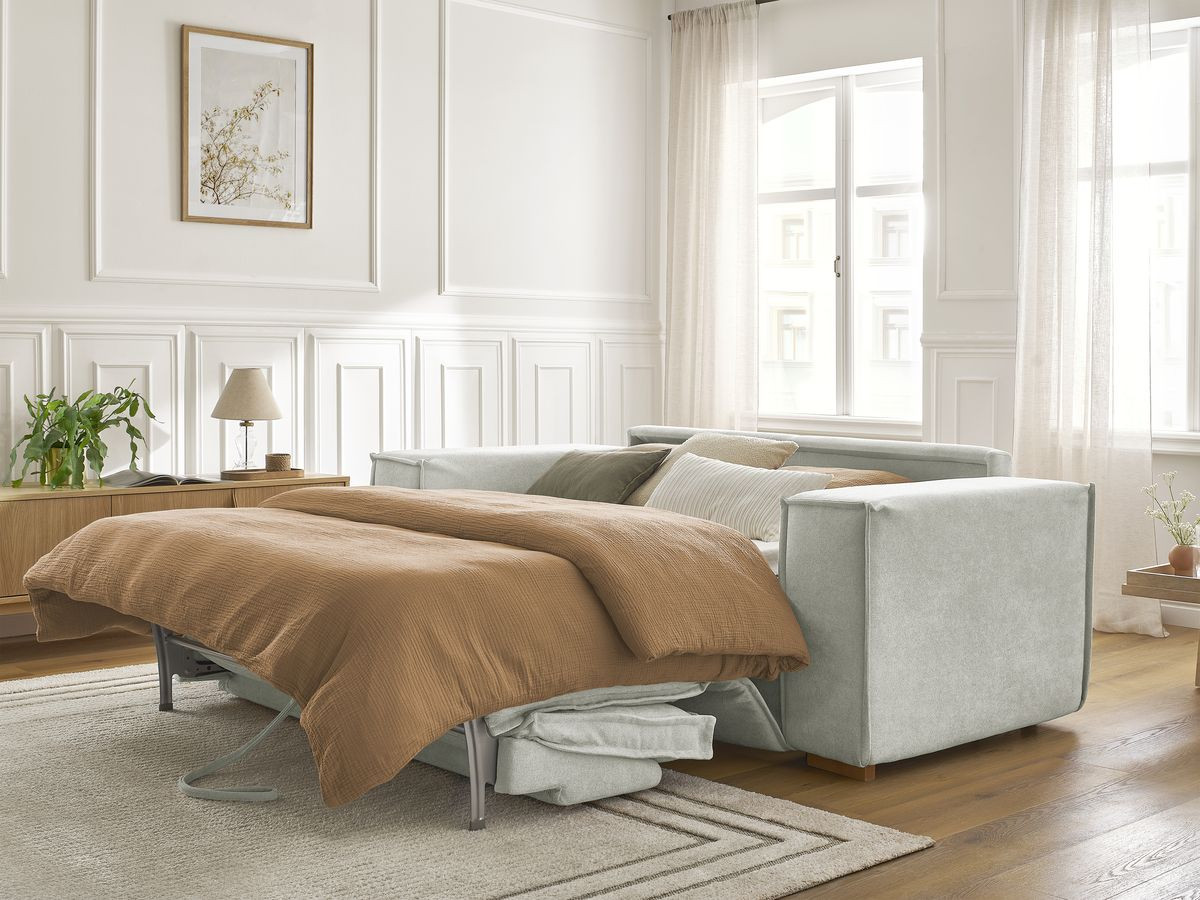 Canapé droit convertible CHELSEA ouverture express tissu texturé