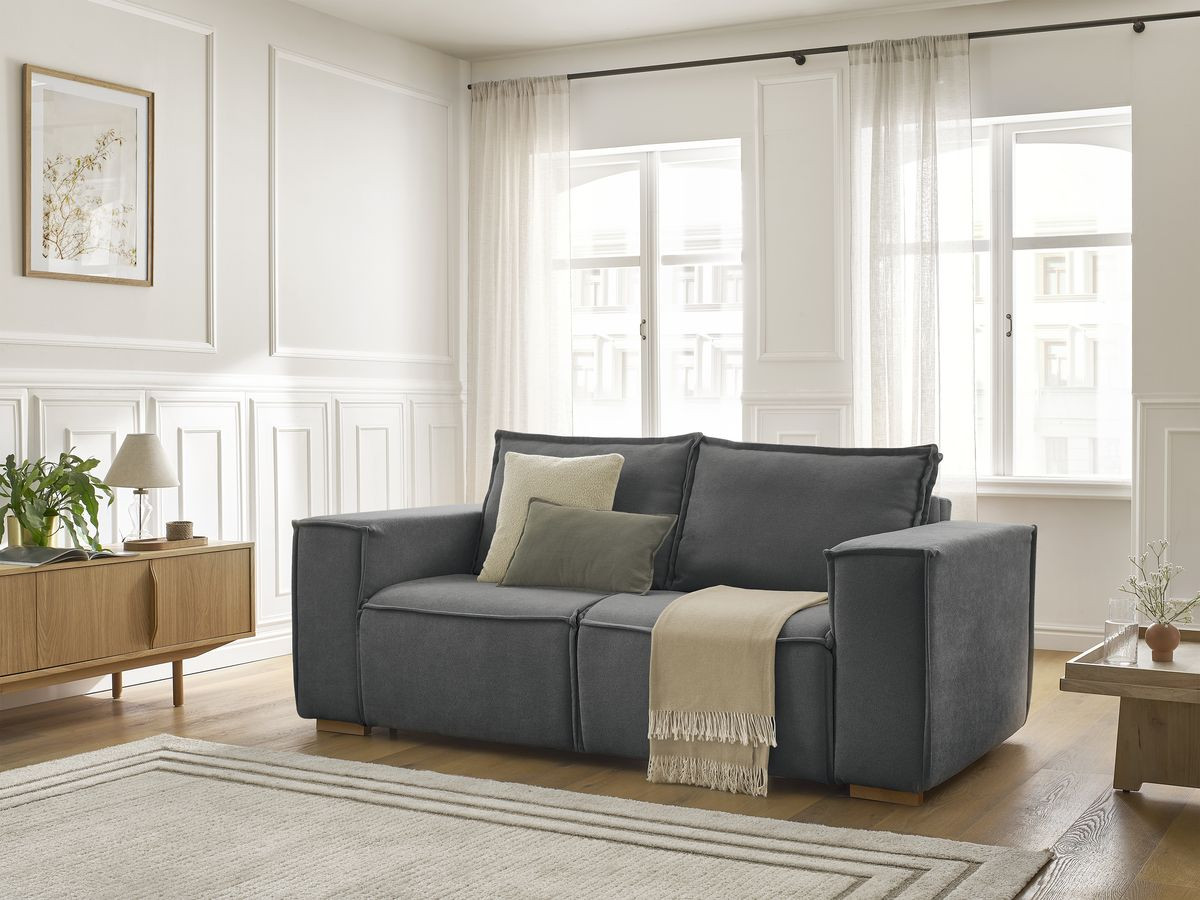 Canapé droit convertible CHELSEA ouverture express tissu texturé
