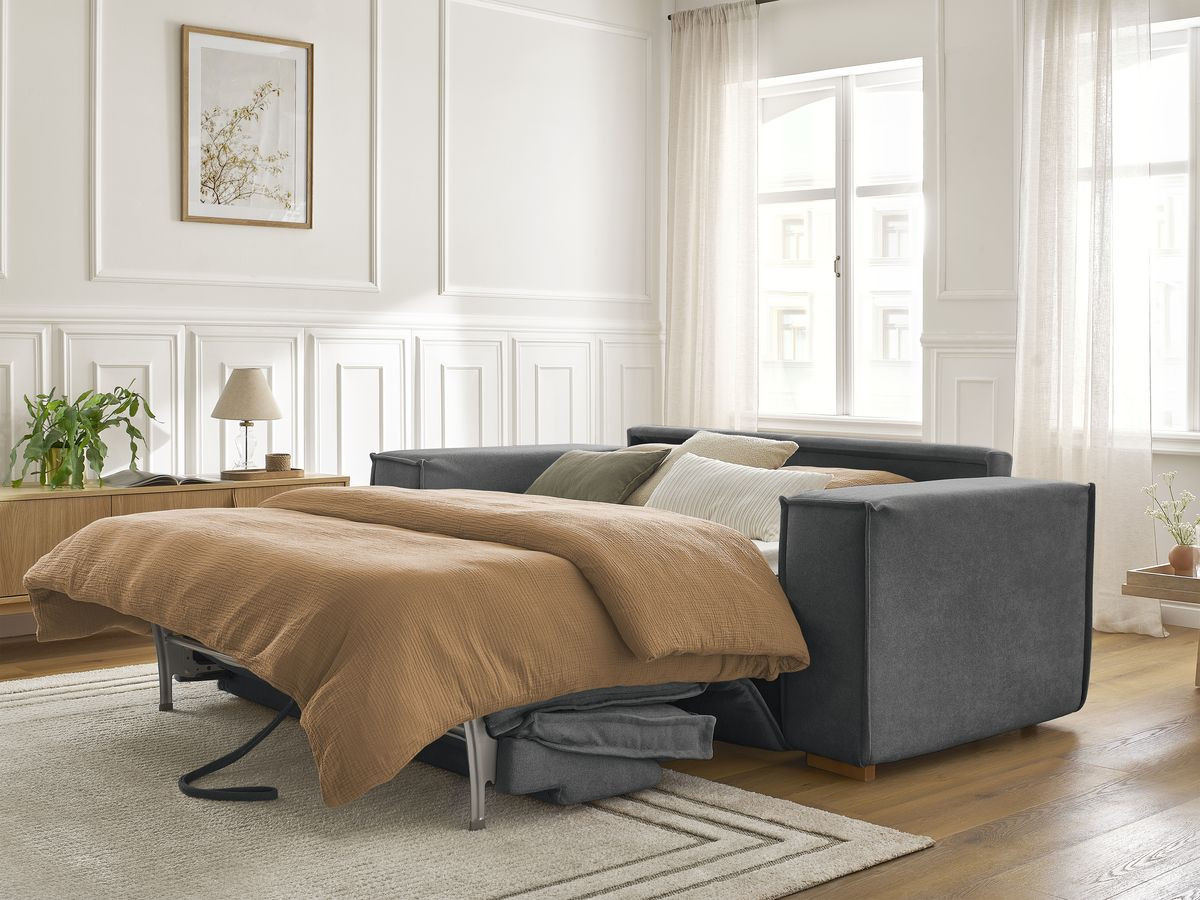 Canapé droit convertible CHELSEA ouverture express tissu texturé