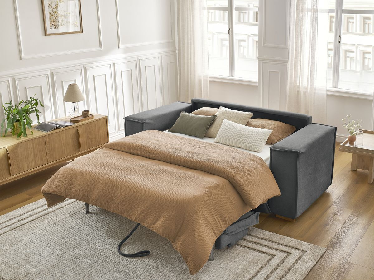 Canapé droit convertible CHELSEA ouverture express tissu texturé
